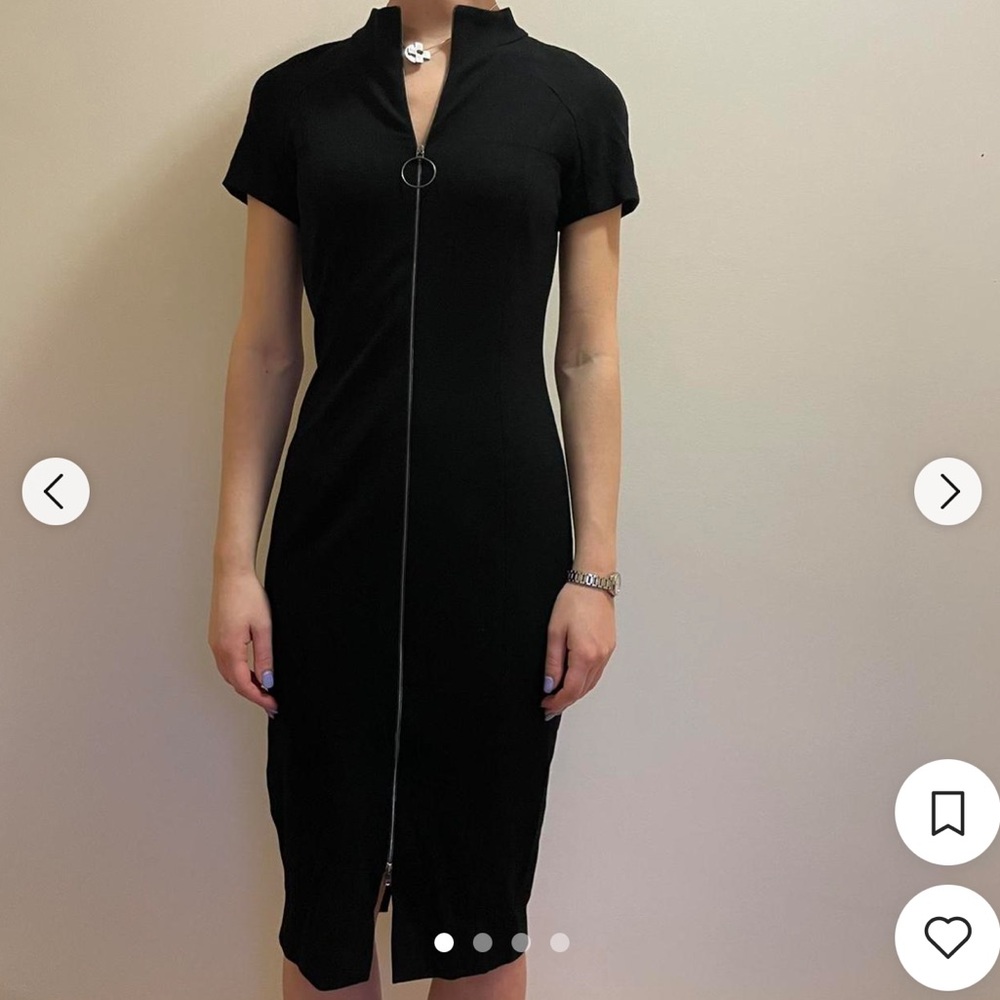 Marc Cain Sz N3 / 6 Zip-Up Midi Dress Black Classic Minimalist Business Retro
